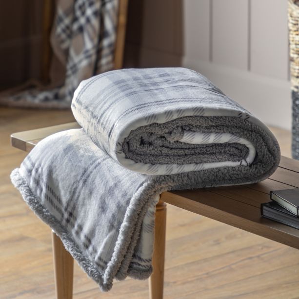 Tartano Sherpa Throw Grey by Gallary Living | Style Our Home