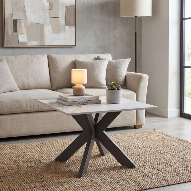 Huxlstone White Marble Effect Ceramic End Table by Shankar | Style Our Home