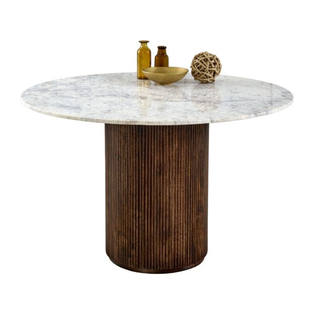 Marblestone Mango Wood Dining Table Round With Marble Top by Karvello Designs | Style Our Home