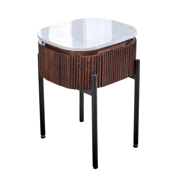 Marblestone Mango Wood Bedside Table With Marble Top & Metal Legs by Karvello Designs | Style Our Home