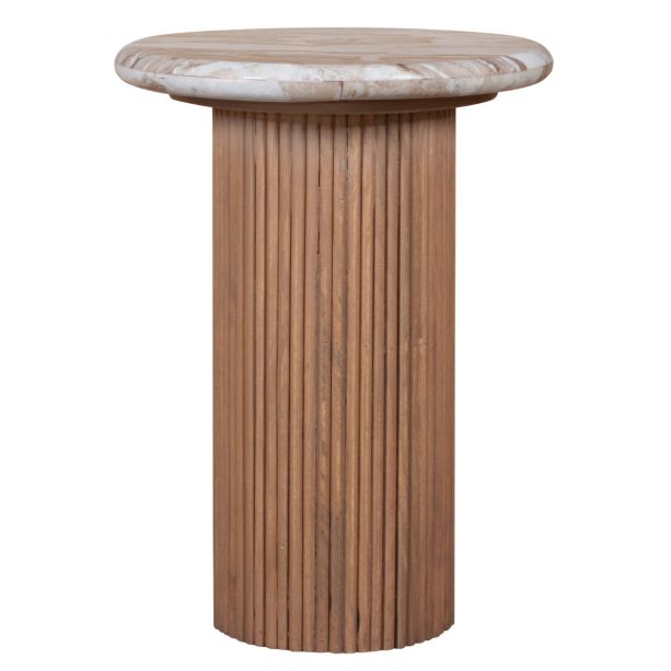 Belmont Natural Marble & Wood Pedestal Side Table by Karvello Designs | Style Our Home