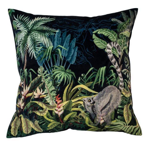 Emb Lemur On Black Velvet Cushion by Malini | Style Our Home