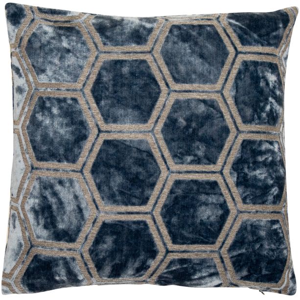 Large Hexagon Cut Velvet Blue Ivor by Malini | Style Our Home