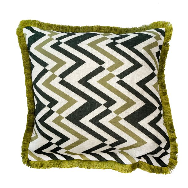 Zig Zag Emb With Fringe- Olive by Malini | Style Our Home