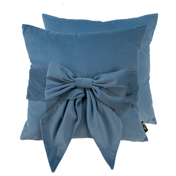 Velv Cushion With Bow Blue by Malini | Style Our Home