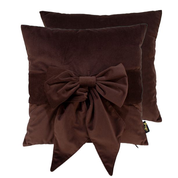 Velv Cushion With Bow Choc by Malini | Style Our Home