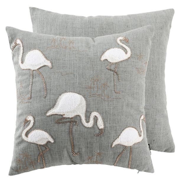 Embellished Flamingos On Faux Linen by Malini | Style Our Home