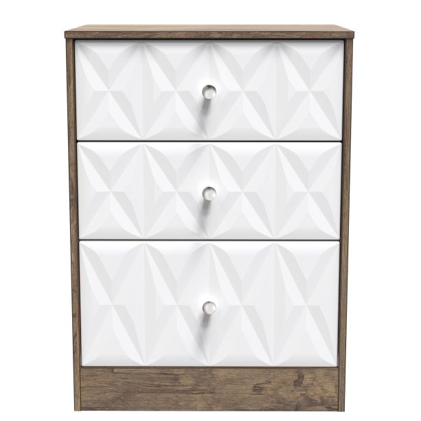 San Jose 3 Drawer Midi Deep Chest in White Matt & Vintage Oak