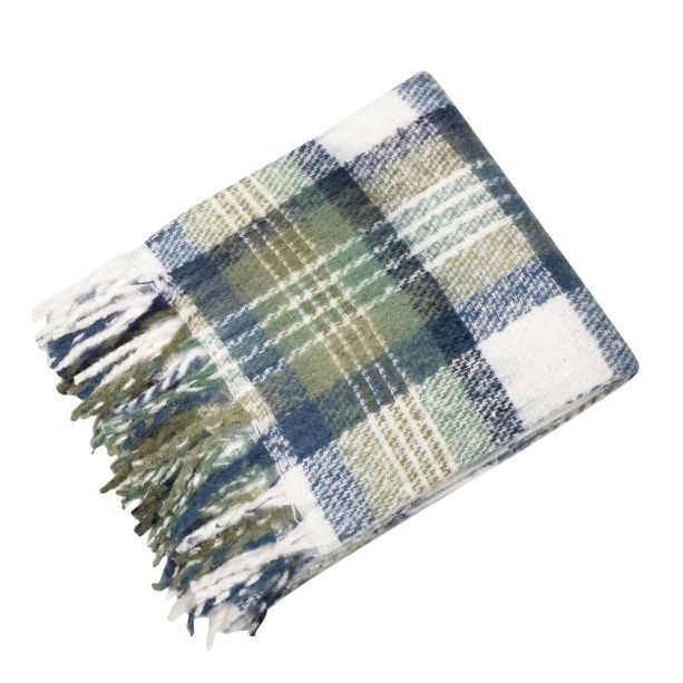 Faux Mohair Throw Green/Blue Plaid by Malini | Style Our Home
