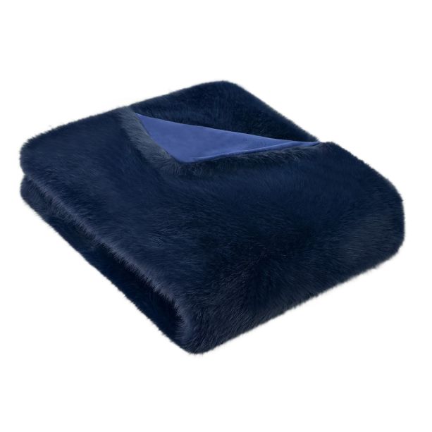 Long Hair Faux Fur Throw Navy by Malini | Style Our Home