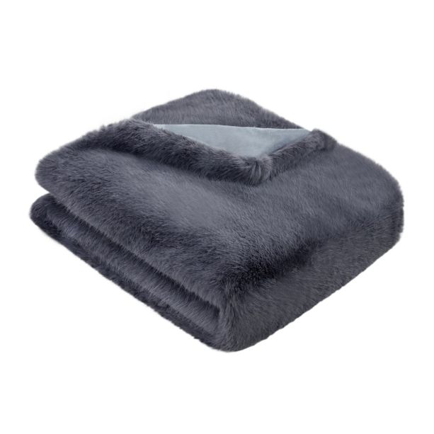 Long Hair Faux Fur Throw Slate