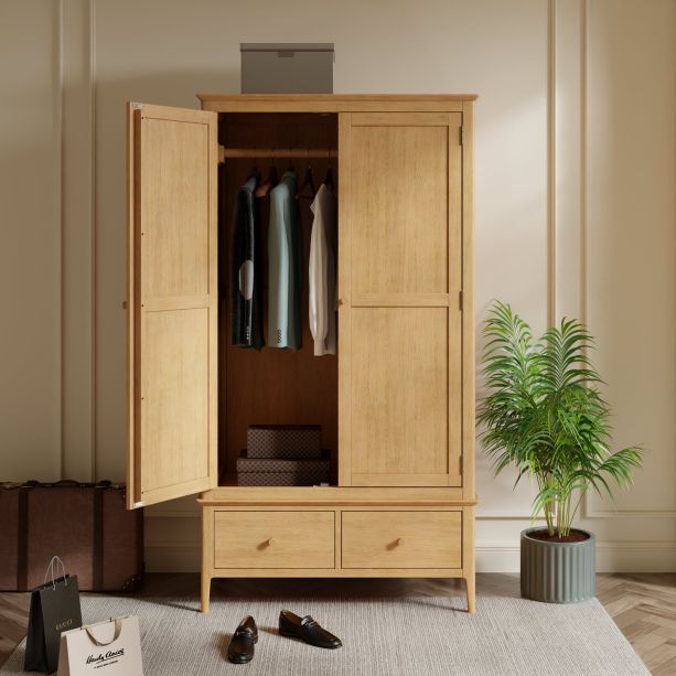 Marken Oak Double Wardrobe With Drawer by Heritance Furniture | Style Our Home