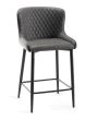 Upholstered Dark Grey Diamond Bar Stool with Black Frame (Pair)