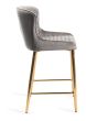 Upholstered Grey Velvet Diamond Bar Stool with Gold Frame (Pair)