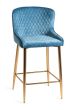 Upholstered Blue Velvet Diamond Bar Stool with Gold Frame (Pair)