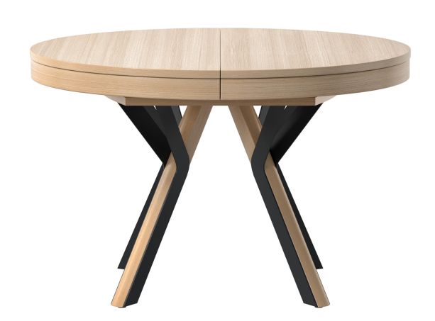 Rondo Extendable Round Dining Table with Black Legs - Structured Oak