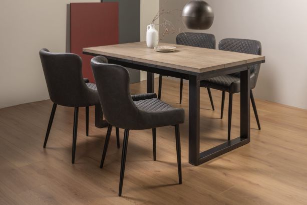 Tivoli Weathered Oak 4-6 Seater Table & 4 Cezanne Dark Grey Faux Leather Chairs - Black Legs by Bentley Designs | Style Our Home