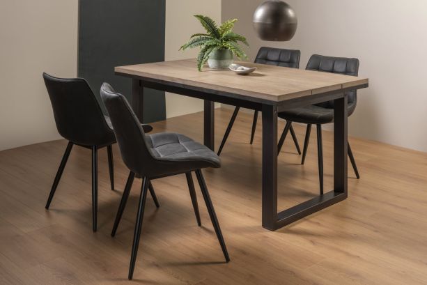 Tivoli Weathered Oak 4-6 Seater Table & 4 Seurat Dark Grey Faux Suede Fabric Chairs by Bentley Designs | Style Our Home