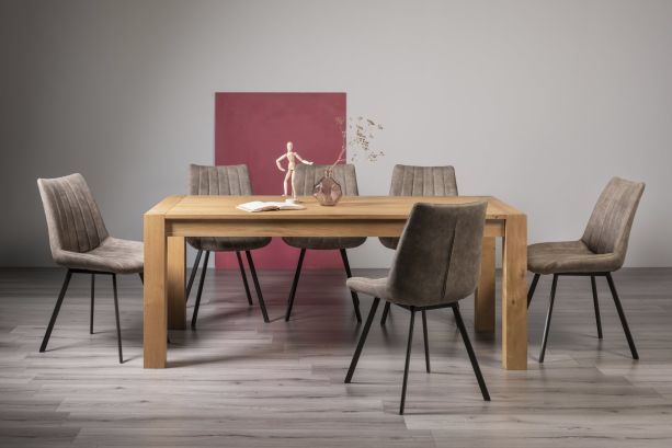 Turin Light Oak 6-10 Seater Table & 8 Fontana Tan Faux Suede Fabric Chairs by Bentley Designs | Style Our Home