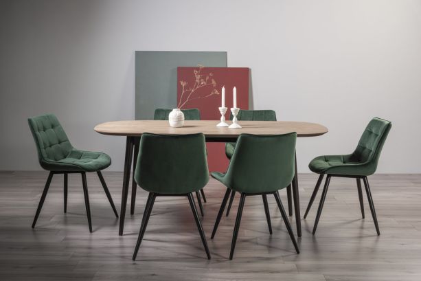 Vintage Weathered Oak 6 Seater Table & 6 Seurat Green Velvet Chairs by Bentley Designs | Style Our Home