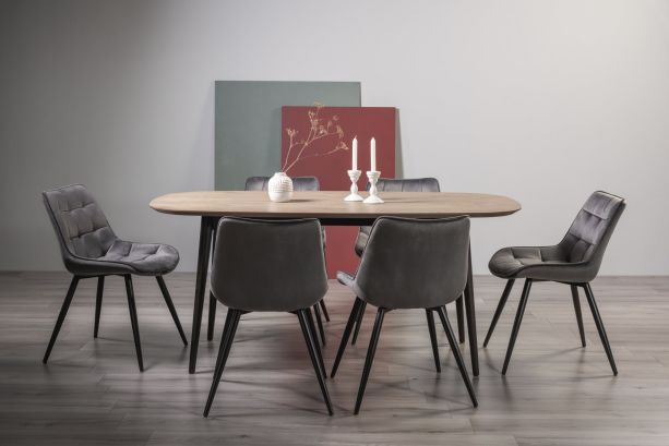 Vintage Weathered Oak 6 Seater Table & 6 Seurat Grey Velvet Chairs by Bentley Designs | Style Our Home