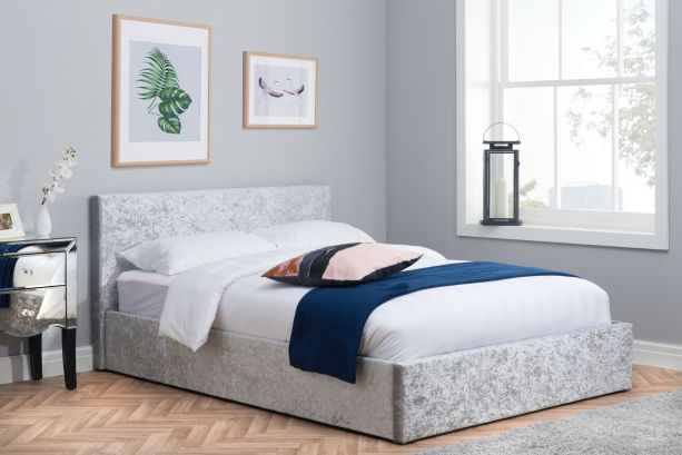 Berlin Steel Crushed Velvet King Ottoman Bed