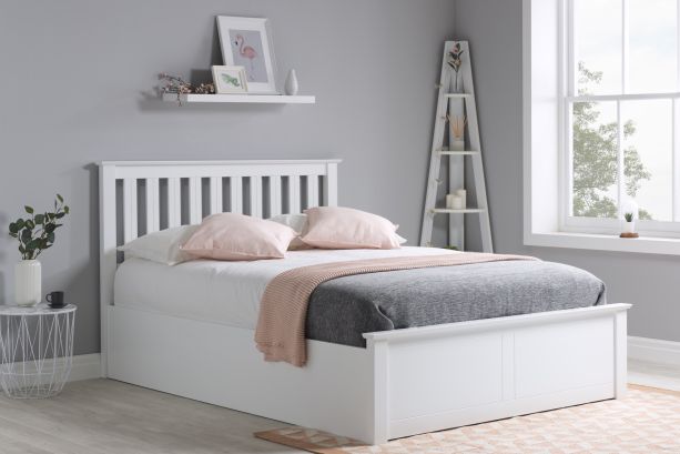 Phoenix White Small Double Ottoman Bed