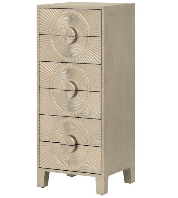 Coco Silver Embossed Metal Six Drawer Tall Boy by Libra Designs | Style Our Home