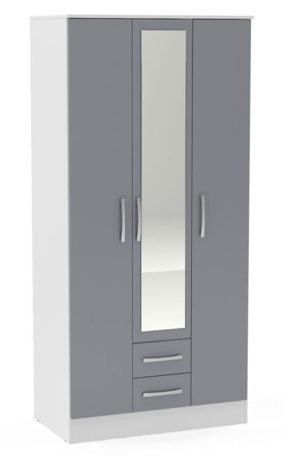 Lynx White Grey 3 Door 2 Drawer Wardrobe With Mirror