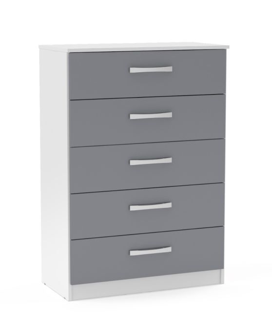 Lynx White Grey 5 Drawer Chest