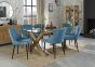 Turin Glass 6 Seater Table - Light Oak Legs & 6 Cezanne Petrol Blue Velvet Chairs - Black Legs by Bentley Designs | Style Our Home