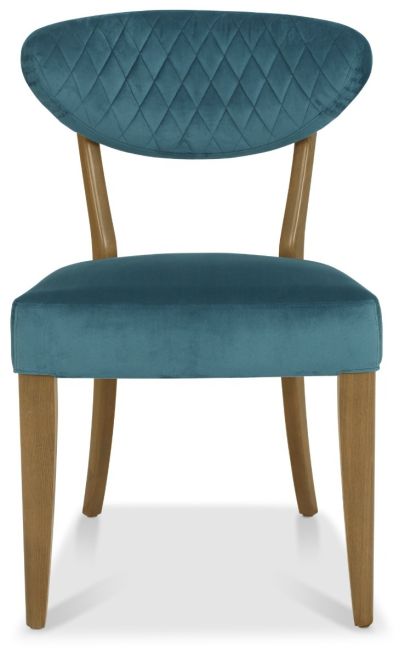 Ellipse Rustic Oak Upholstered Chair - Azure Velvet Fabric (Pair) by Bentley Designs | Style Our Home
