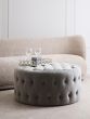 Halexa Grey Velvet Round Tufted Footstool