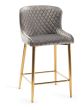Upholstered Grey Velvet Diamond Bar Stool with Gold Frame (Pair)