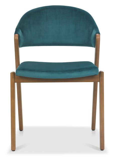Camden Rustic Oak Upholstered Chair in an Azure Velvet Fabric (Pair) by Bentley Designs | Style Our Home