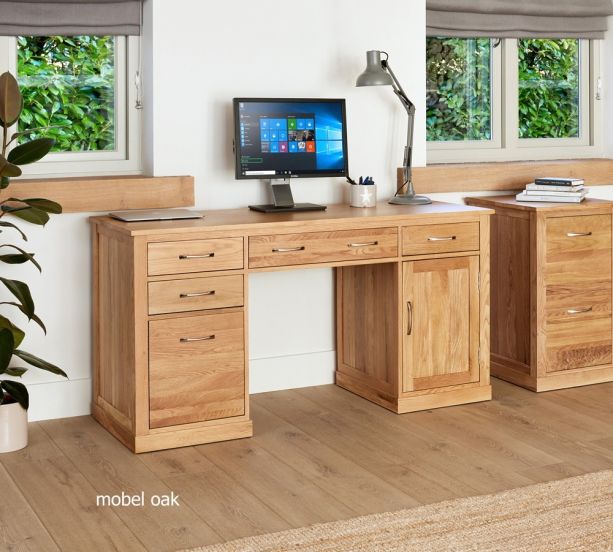 Baumhaus Mobel Oak Twin Pedestal Computer Desk - Style Our Home