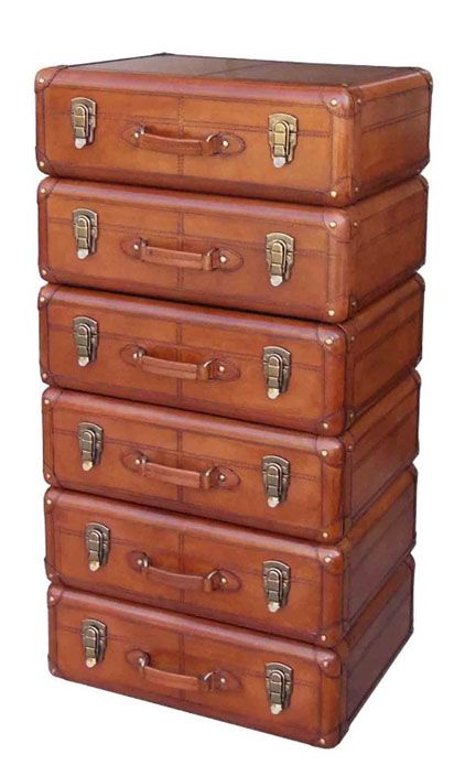 Campaign Leather Collection Brass 6 Drawer Tall Boy - Cognac | Style Our Home