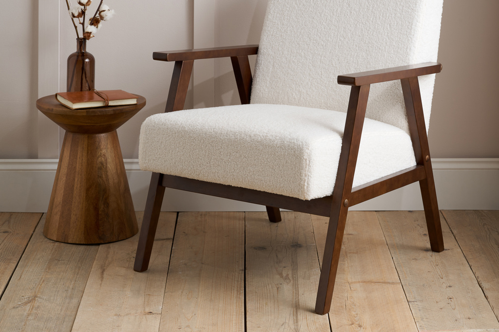 Ellwood Boucle Armchair - White & Dark Brown by Birlea | Style Our Home