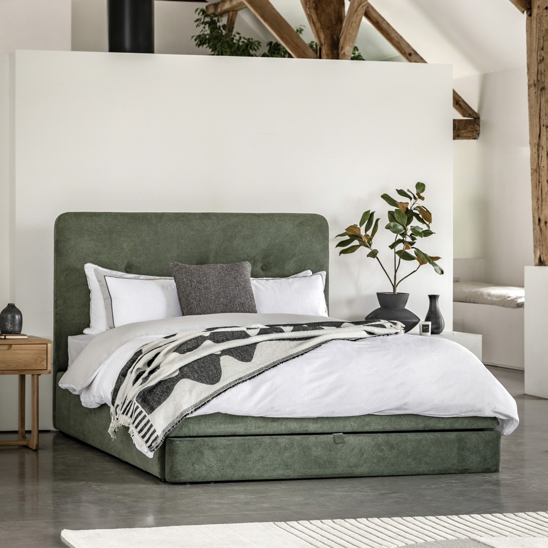 Mansen 2 Drawer Kingsize Bedstead Green By Gallery Living | Style Our Home 