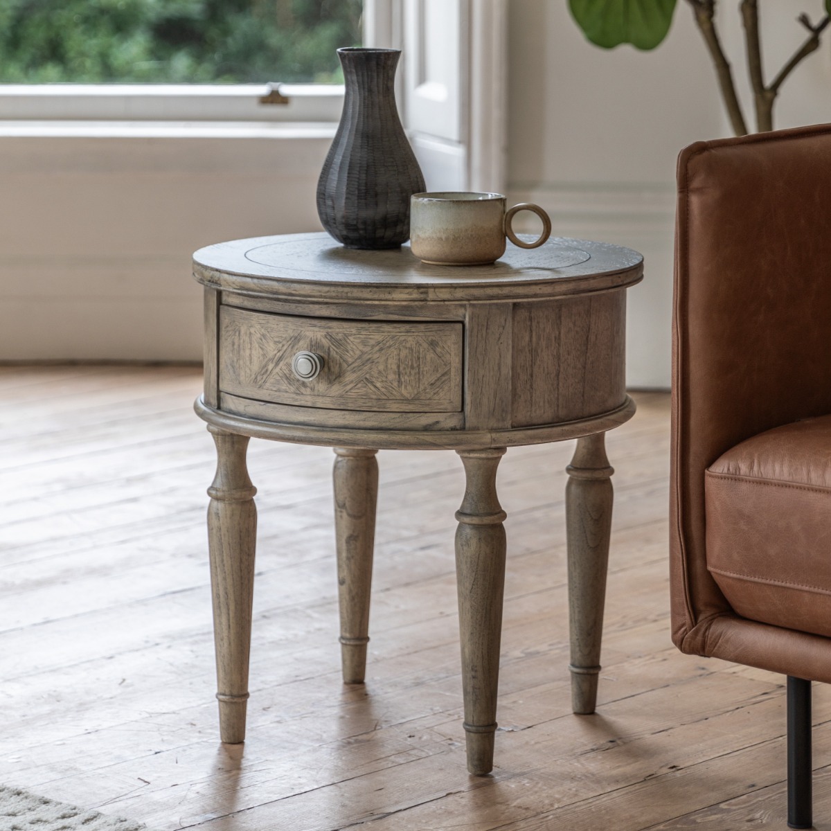 Mustique Round 1 Drawer Side Table - Style Our Home