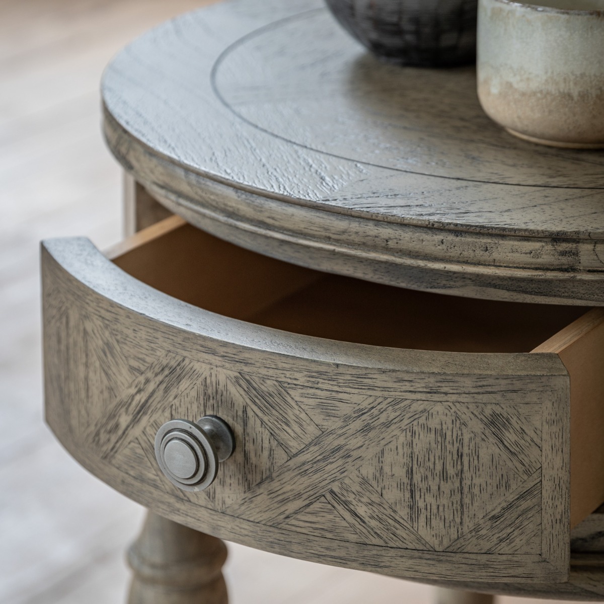 Mustique Round 1 Drawer Side Table - Style Our Home