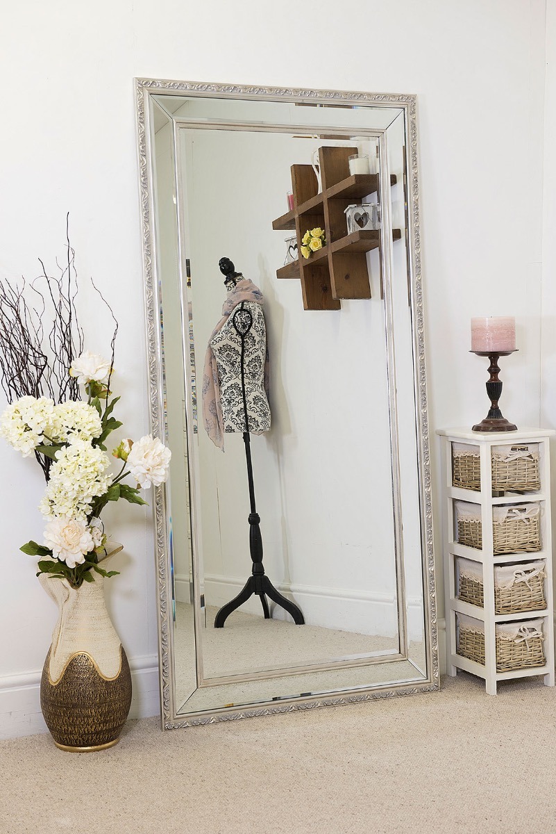 Artemis All Glass Silver Edged Bevelled Full Length Mirror