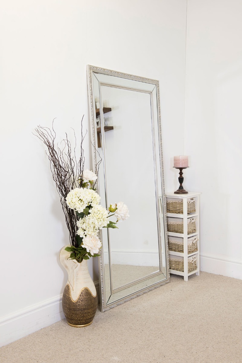 Artemis All Glass Silver Edged Bevelled Full Length Mirror