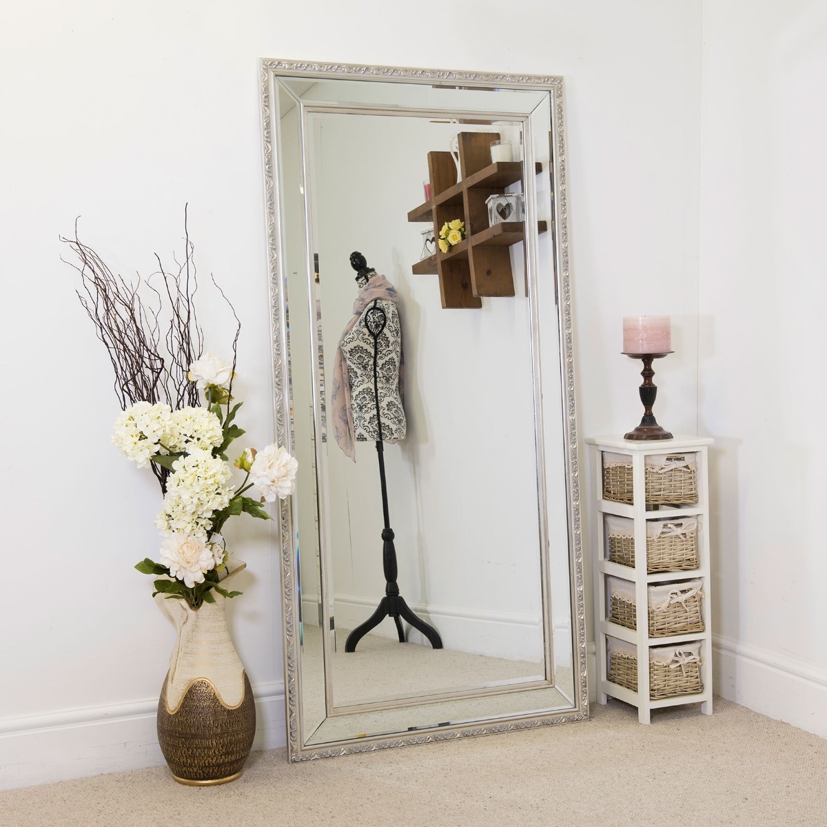 Artemis All Glass Silver Edged Bevelled Full Length Mirror