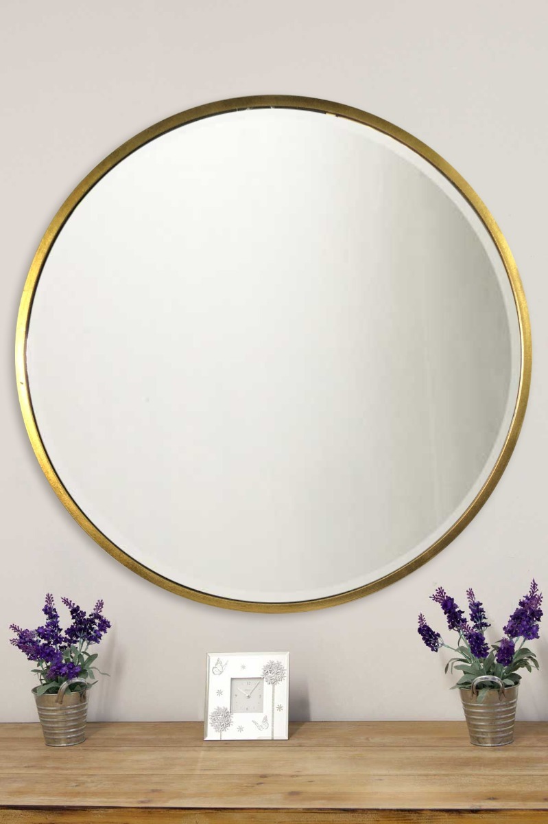 Muse Gold Large Bevelled Round Mirror 