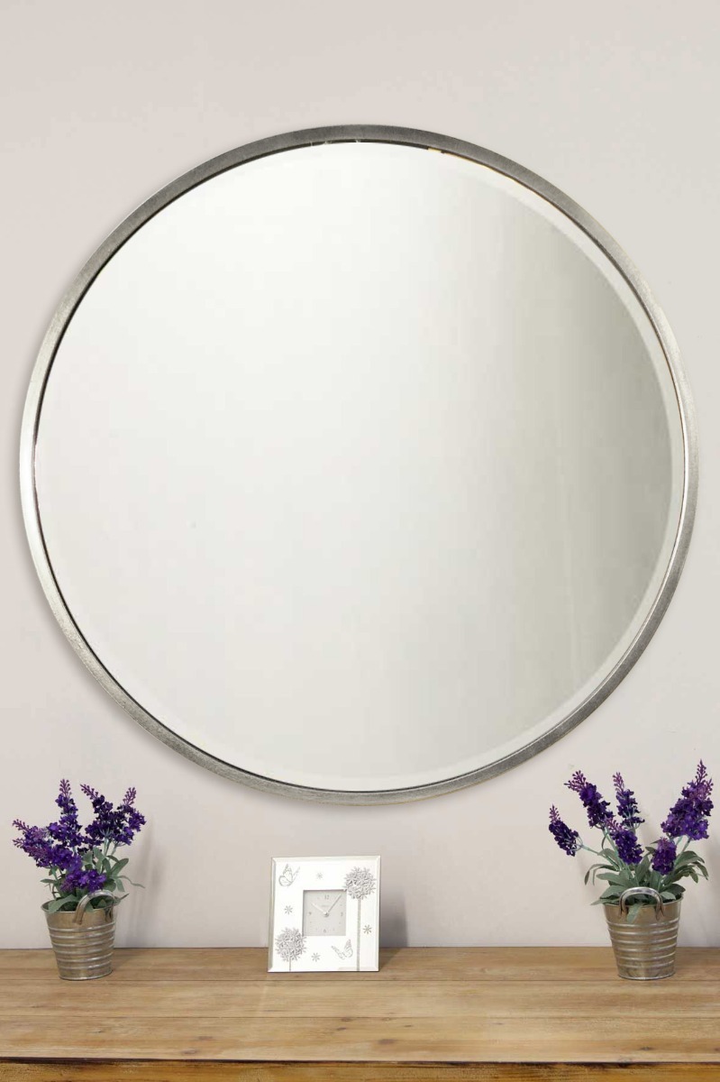 Muse Silver Large Bevelled Round Mirror