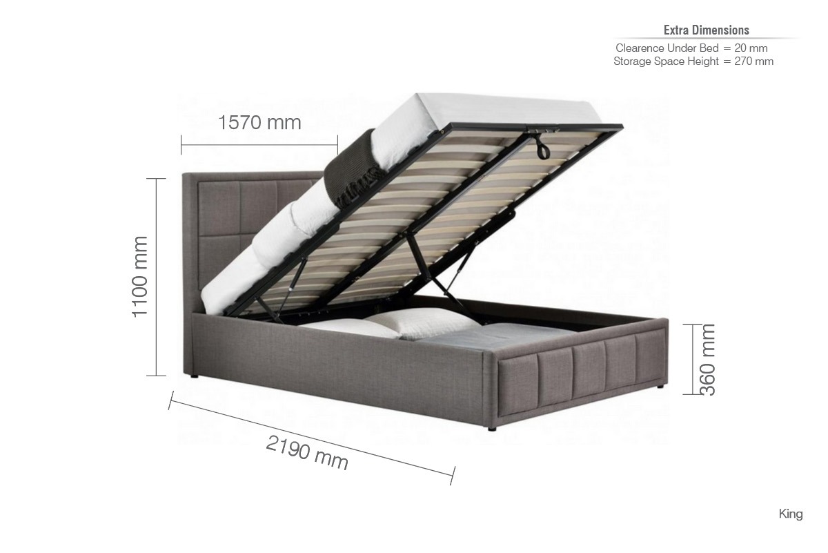Hannover 5' Kingsize Ottoman Bed in Grey