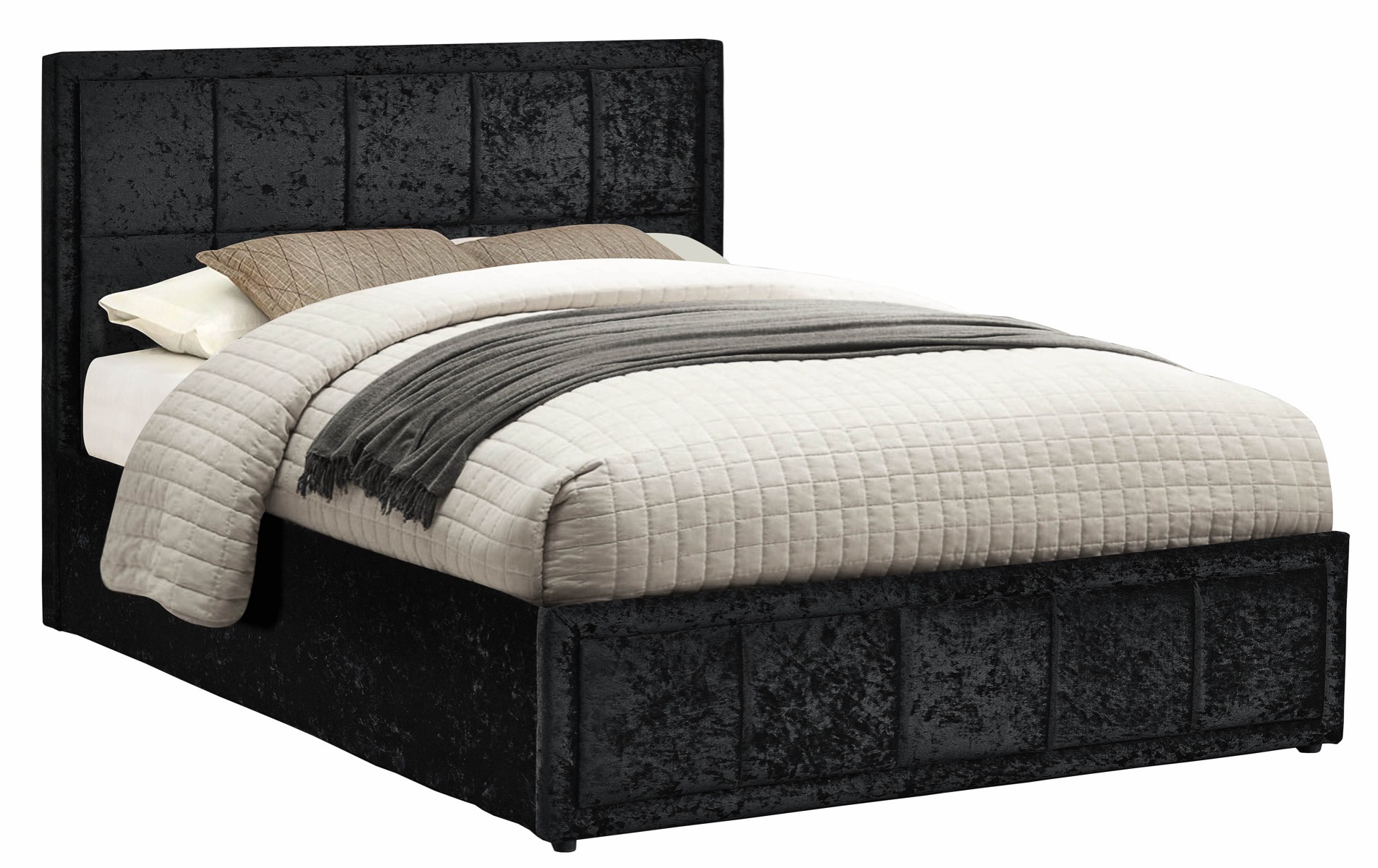 Hannover 4' Small Double Ottoman Bed in Black Crushed Velvet