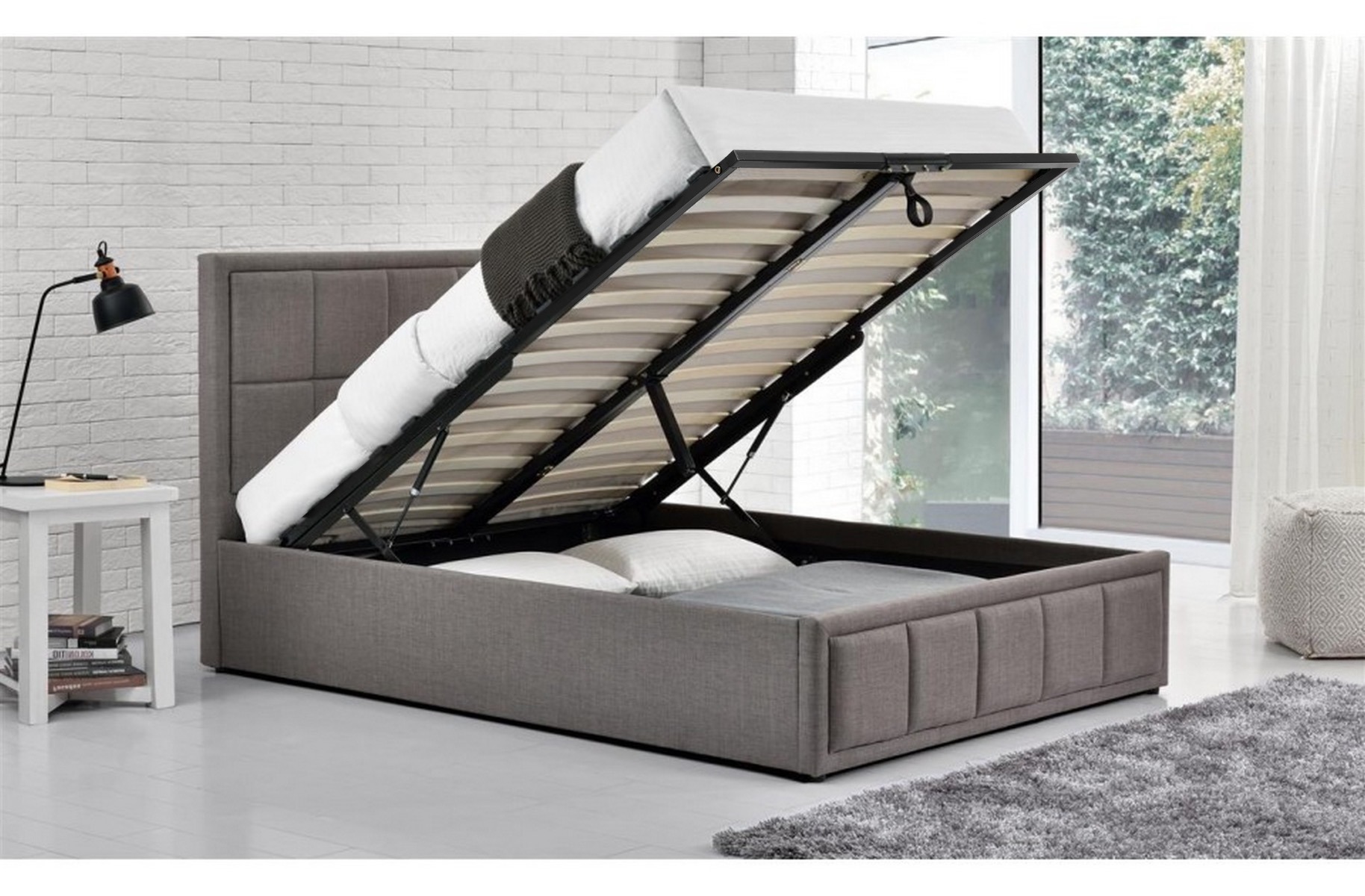 Hannover 4'6 Double Ottoman Bed in Grey