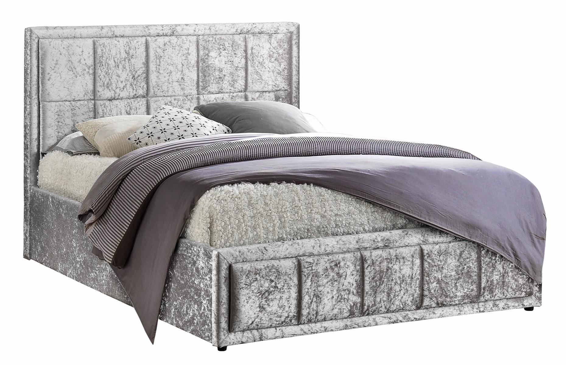 Hannover 5' Kingsize Ottoman Bed in Steel Crushed Velvet